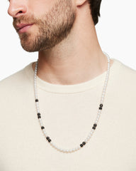 Spiritual Beads Necklace in Sterling Silver with Pearls and Pavé Black Diamonds, 6mm