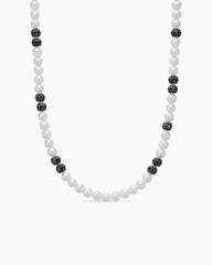 Spiritual Beads Necklace in Sterling Silver with Pearls and Pavé Black Diamonds, 6mm