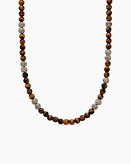 Spiritual Beads Necklace in Sterling Silver with Tiger’s Eye and Pavé Cognac Diamonds, 6mm