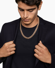 Curb Chain Necklace in 18K Rose Gold with Cognac Diamonds, 11.5mm