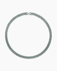 Curb Chain Necklace in 18K White Gold with Emeralds, 11.5mm