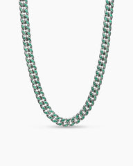 Curb Chain Necklace in 18K White Gold with Emeralds, 11.5mm
