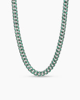 Curb Chain Necklace in 18K White Gold with Emeralds, 11.5mm