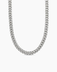Curb Chain Necklace in Sterling Silver with Diamonds, 11.5mm