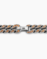 Curb Chain Necklace in Sterling Silver with Orange Sapphires, 11.5mm