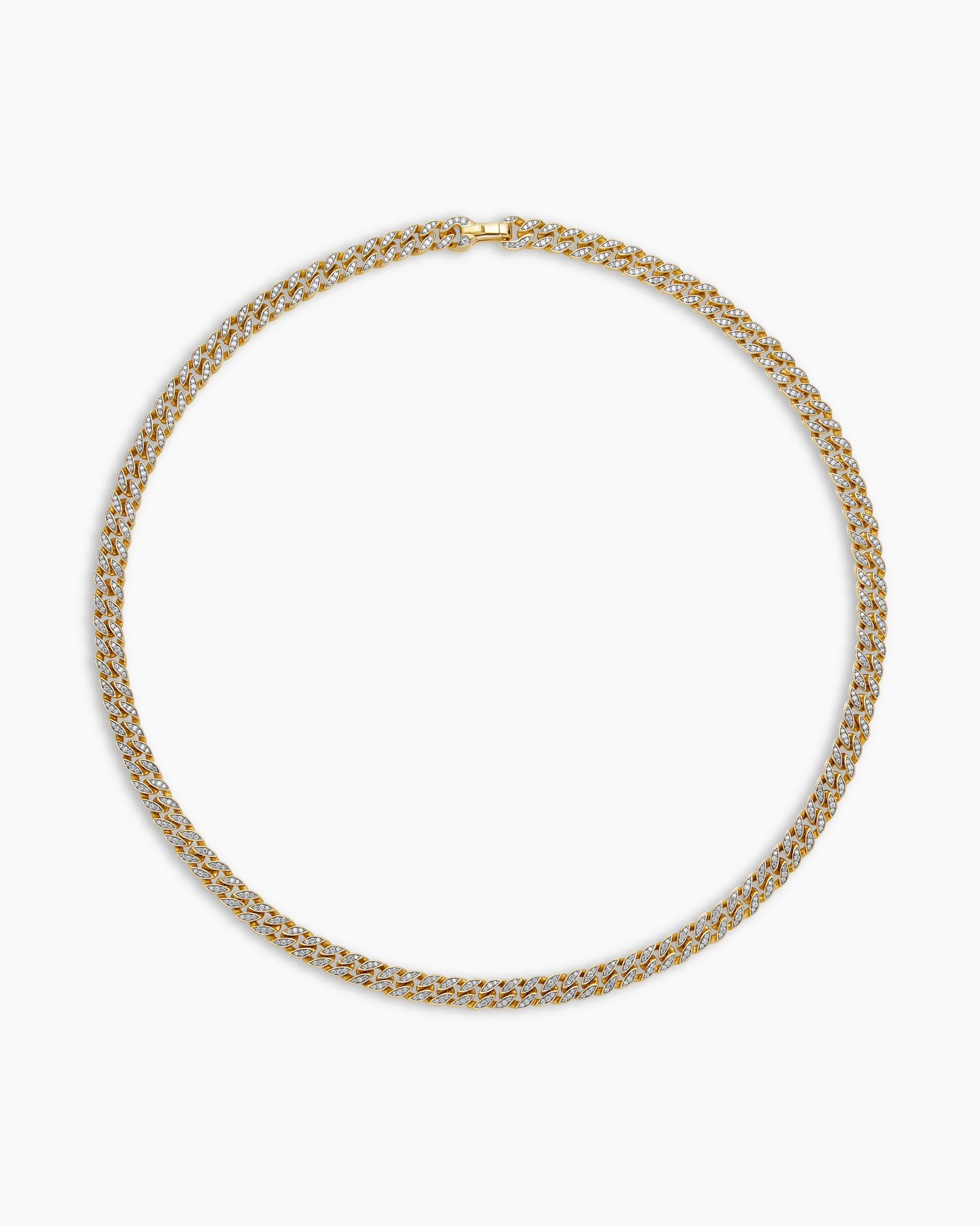 Curb Chain Necklace in 18K Yellow Gold with Diamonds, 8mm