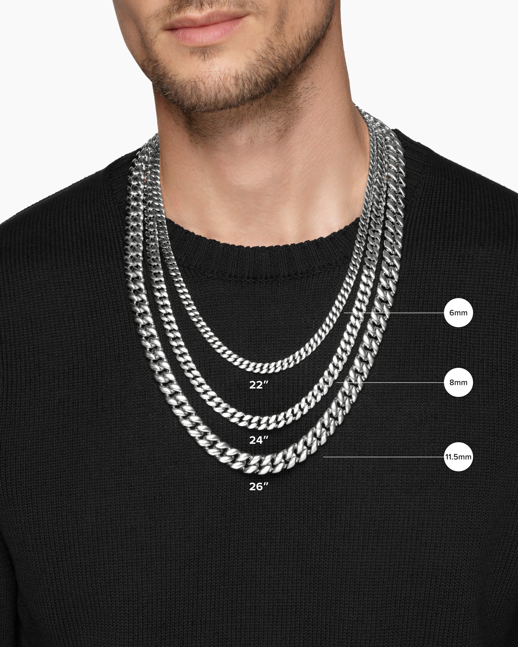 Curb Chain Necklace in 18K White Gold with Emeralds, 8mm