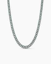 Curb Chain Necklace in 18K White Gold with Emeralds, 8mm