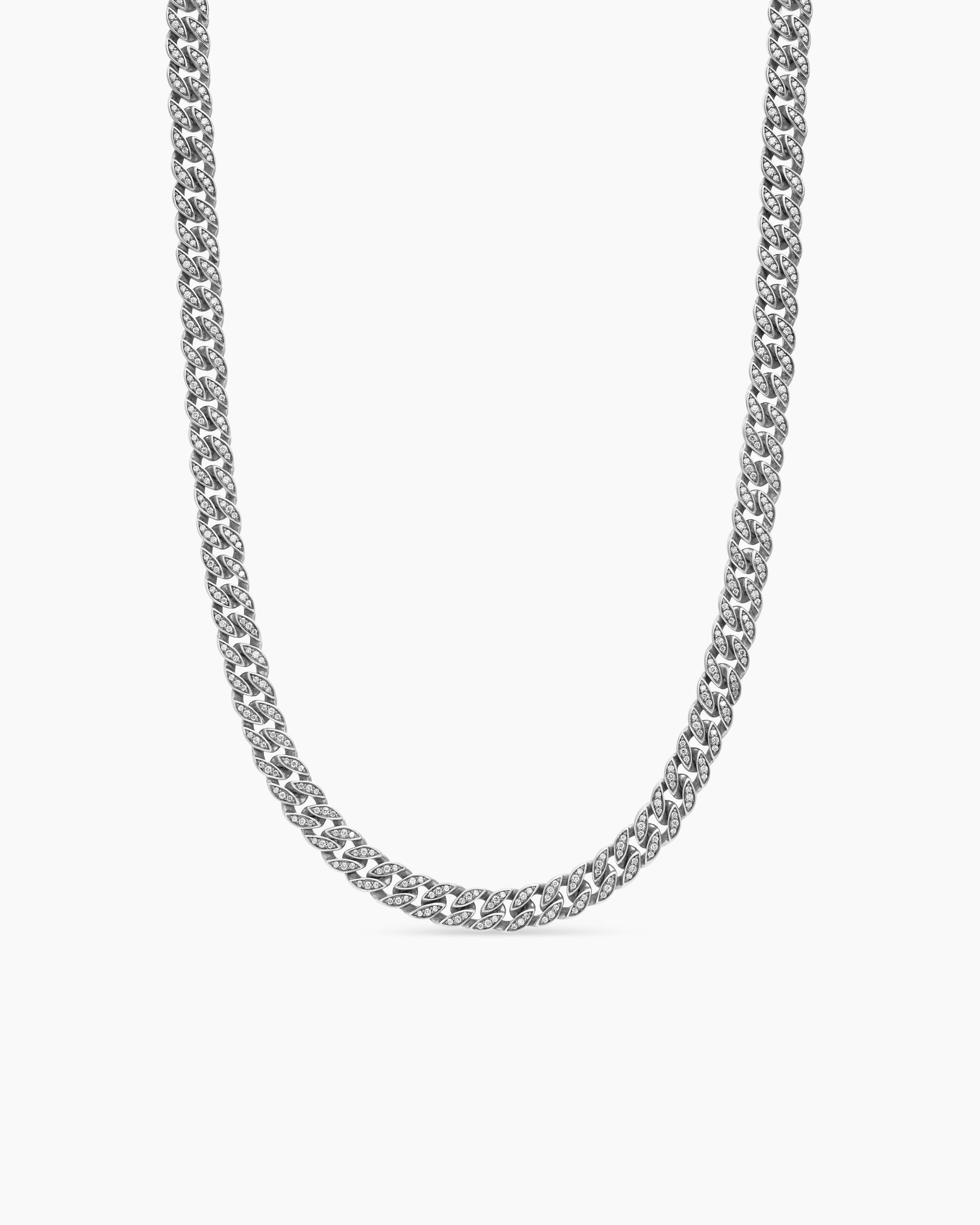 Curb Chain Necklace in Platinum with Diamonds, 8mm