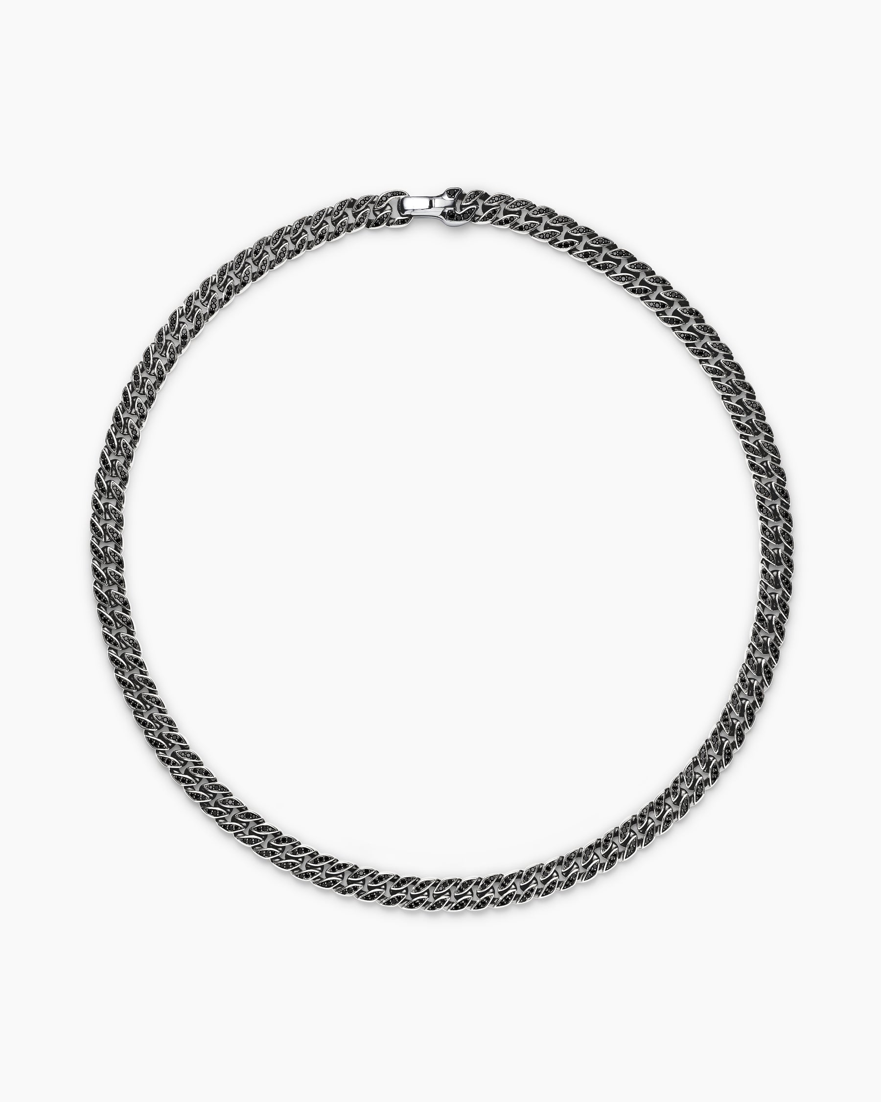 Curb Chain Necklace in Sterling Silver with Black Diamonds, 8mm