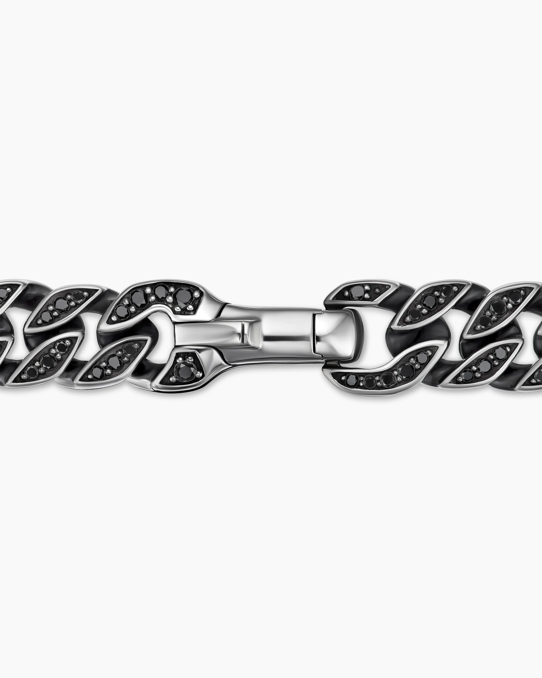 Curb Chain Necklace in Sterling Silver with Black Diamonds, 8mm