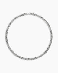 Curb Chain Necklace in Sterling Silver with Diamonds, 8mm