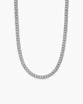 Curb Chain Necklace in Sterling Silver with Diamonds, 8mm