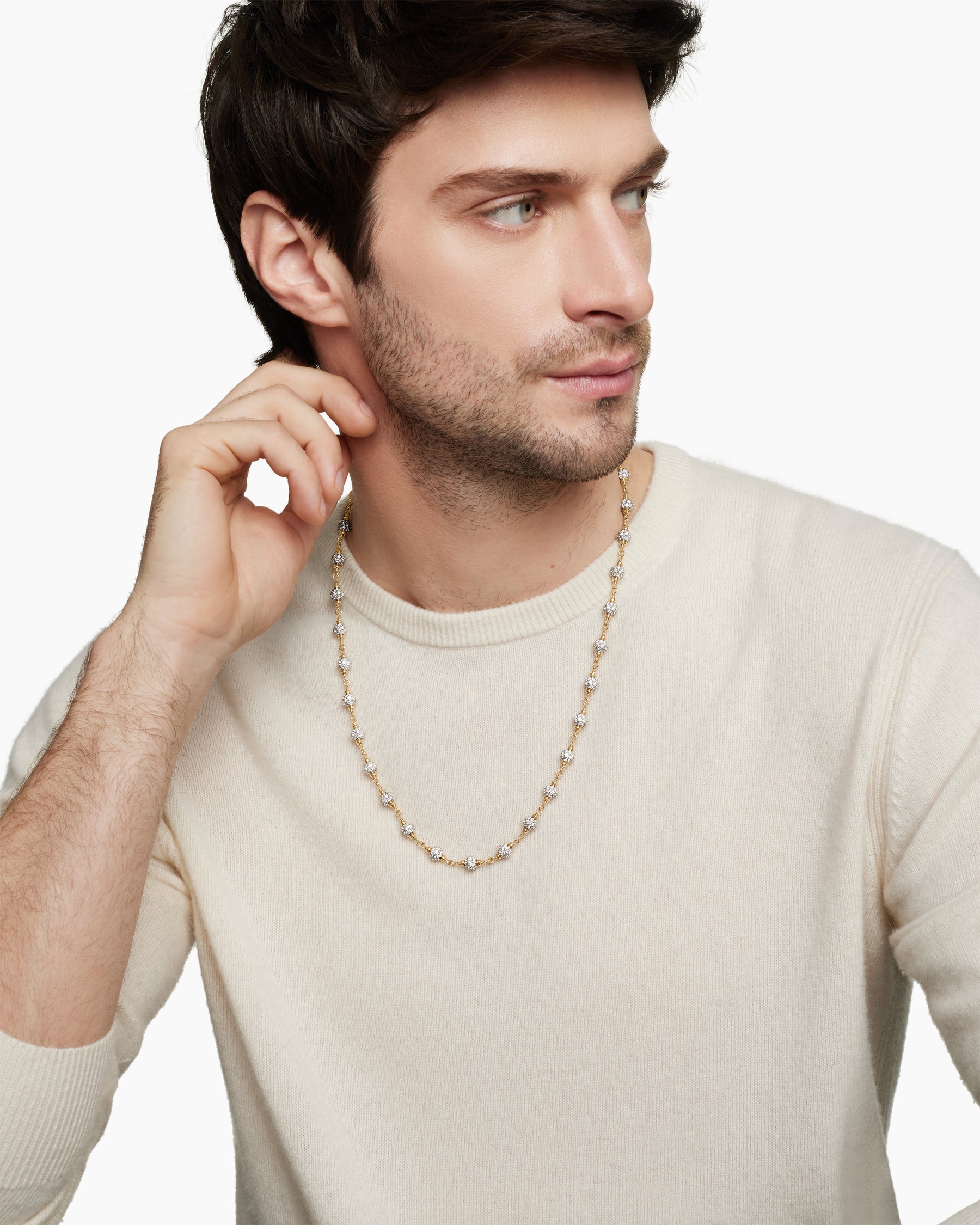 Spiritual Beads Necklace in 18K Yellow Gold with Diamonds, 6mm