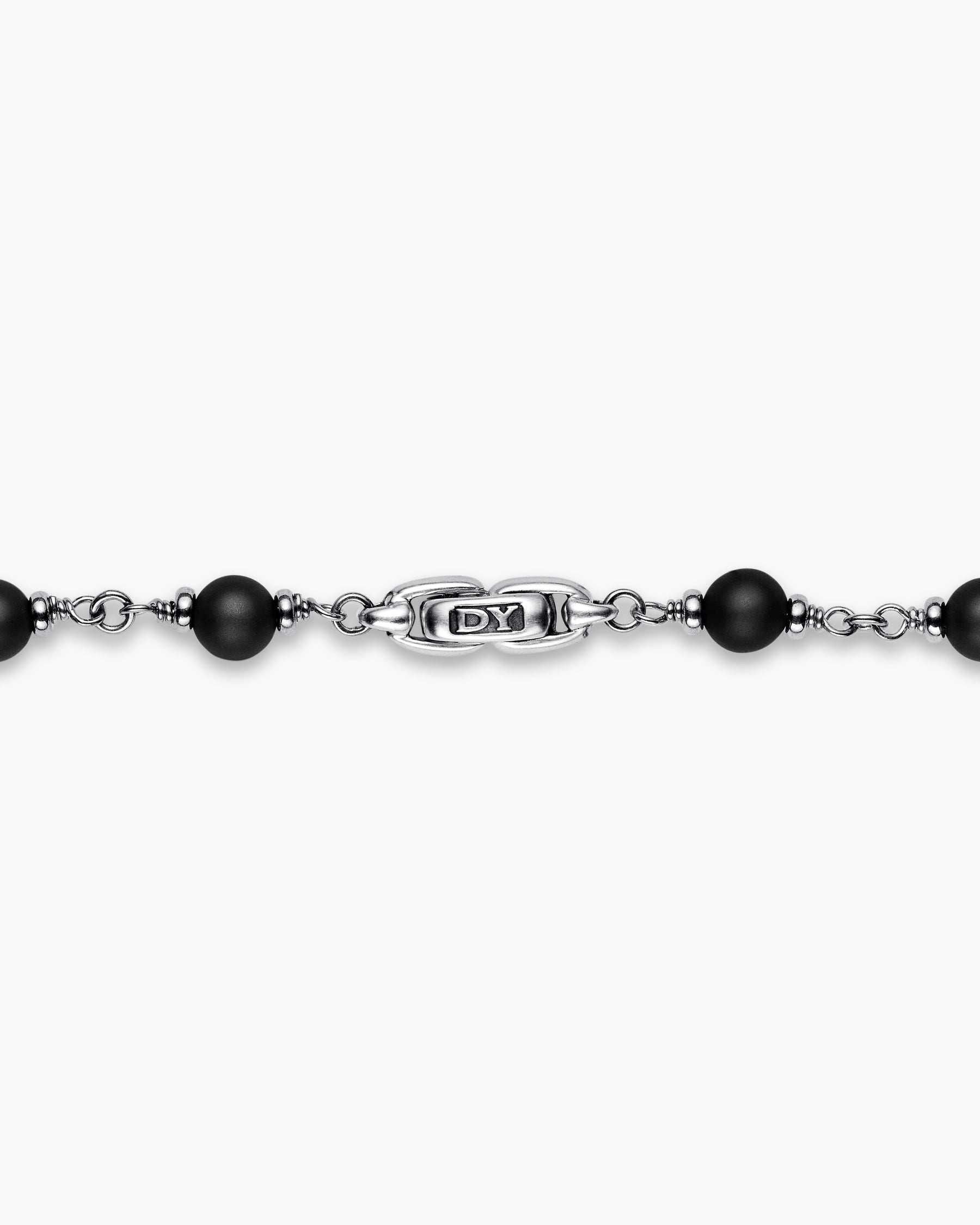Spiritual Beads Necklace in Sterling Silver with Black Onyx and Black Diamonds, 6mm