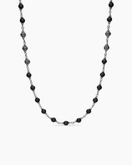 Spiritual Beads Necklace in Sterling Silver with Black Onyx and Black Diamonds, 6mm