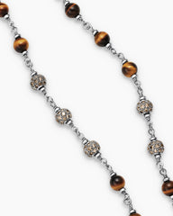 Spiritual Beads Necklace in Sterling Silver with Tiger’s Eye and Cognac Diamonds, 6mm