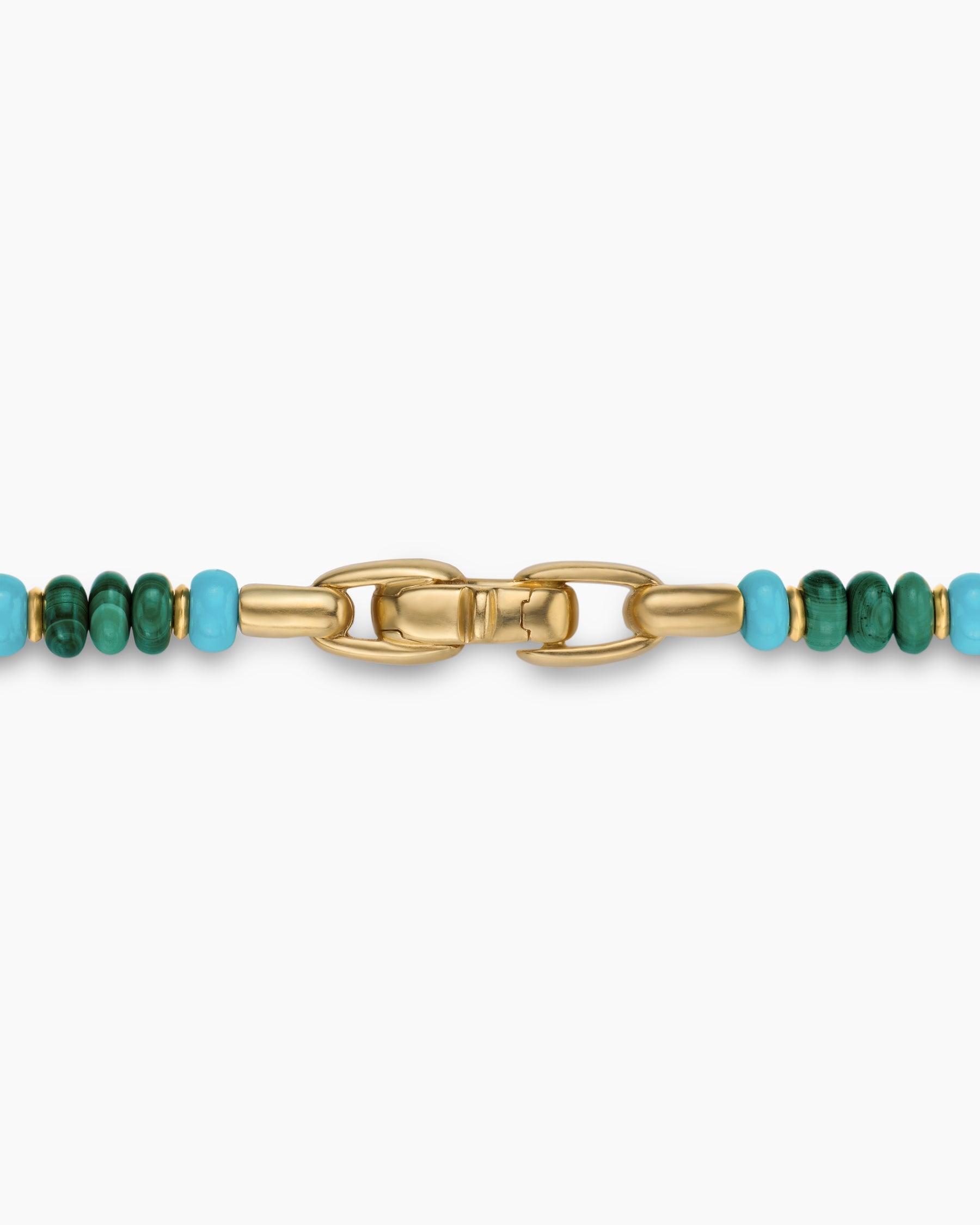 Spiritual Beads Necklace in 18K Yellow Gold with Malachite and Turquoise, 4mm