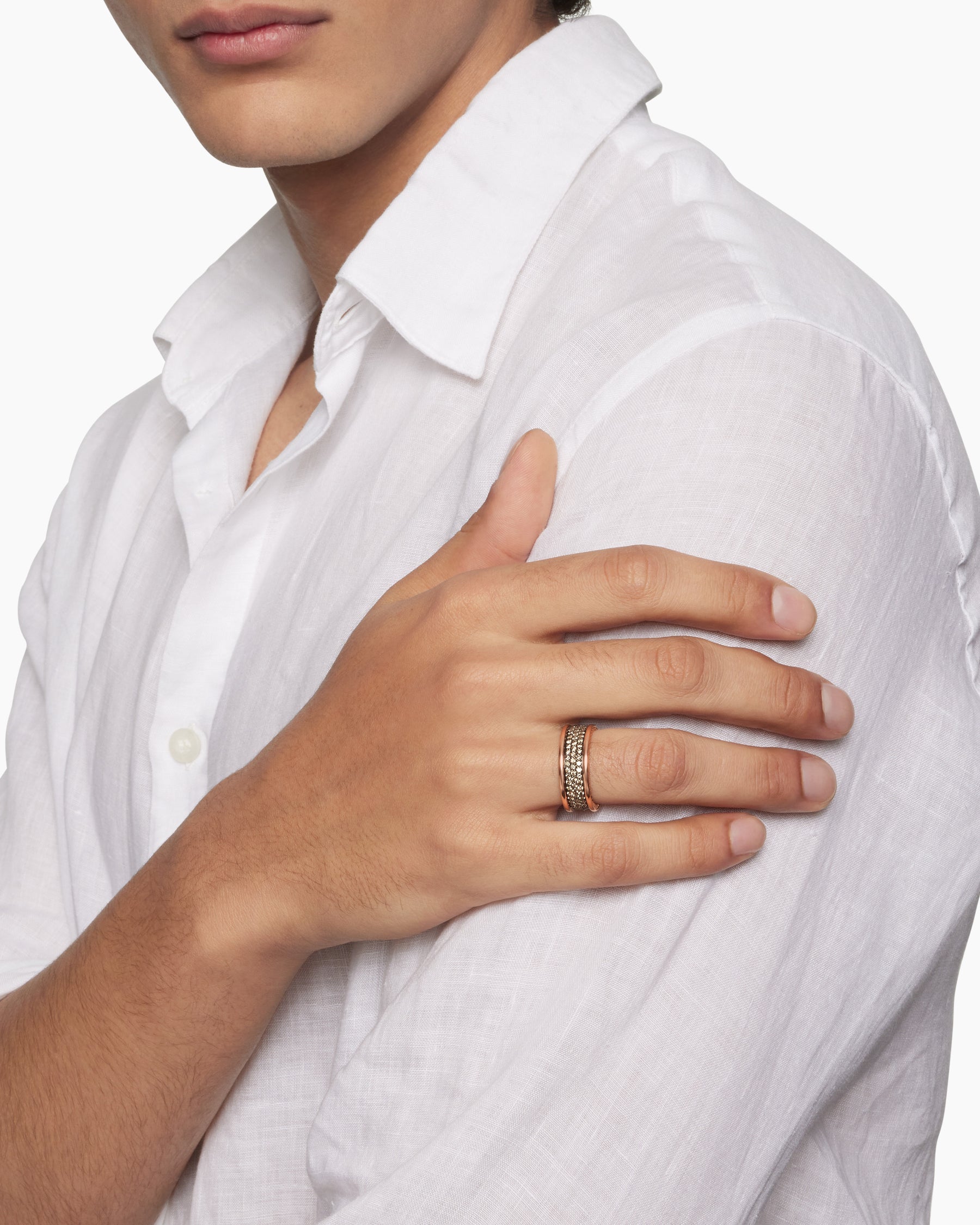 Streamline® Pavé Three Row Band Ring in 18K Rose Gold with Cognac Diamonds, 8.5mm