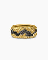 Waves Band Ring in 18K Yellow Gold with Black Diamonds, 10.5mm