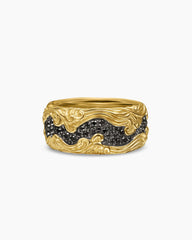 Waves Band Ring in 18K Yellow Gold with Black Diamonds, 10.5mm