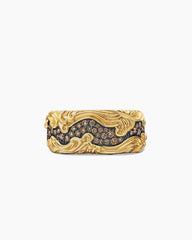 Waves Band Ring in 18K Yellow Gold with Cognac Diamonds, 10.5mm