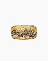 Waves Band Ring in 18K Yellow Gold with Cognac Diamonds, 10.5mm