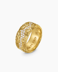 Waves Band Ring in 18K Yellow Gold with Diamonds, 10.5mm