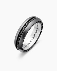 Streamline® Band Ring in Grey Titanium with Black Diamonds, 6mm