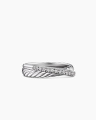 Crossover Band Ring in Sterling Silver with Diamonds, 5.3mm
