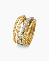 Crossover Ring in 18K Yellow Gold with Diamonds, 12mm