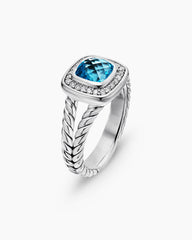 Petite Albion® Ring in Sterling Silver with Blue Topaz and Diamonds, 7mm