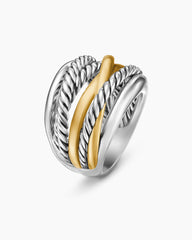 Crossover Ring in Sterling Silver with 14K Yellow Gold, 17mm