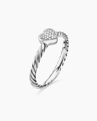 Cable Collectibles® Heart Stack Ring in Sterling Silver with Pavé Diamonds, 6.2mm