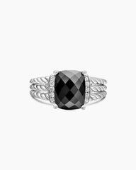 Petite Wheaton® Ring in Sterling Silver with Black Onyx and Diamonds, 10mm