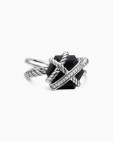 Cable Wrap Ring in Sterling Silver with Black Onyx and Pavé Diamonds, 11mm