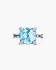 Chatelaine® Ring in Sterling Silver with Blue Topaz and Diamonds, 11mm