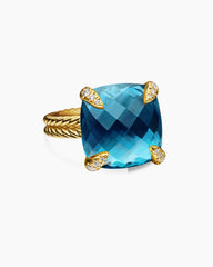 Chatelaine® Ring in 18K Yellow Gold with Hampton Blue Topaz and Diamonds, 14mm