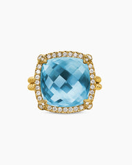 Chatelaine® Pavé Bezel Ring in 18K Yellow Gold with Blue Topaz and Diamonds, 14mm