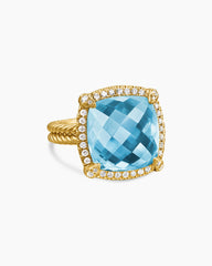 Chatelaine® Pavé Bezel Ring in 18K Yellow Gold with Blue Topaz and Diamonds, 14mm