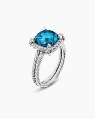 Chatelaine® Pavé Bezel Ring in Sterling Silver with Hampton Blue Topaz and Diamonds, 9mm