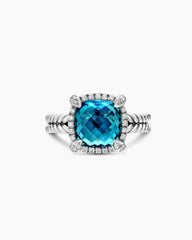 Chatelaine® Pavé Bezel Ring in Sterling Silver with Hampton Blue Topaz and Diamonds, 9mm