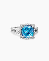 Chatelaine® Pavé Bezel Ring in Sterling Silver with Hampton Blue Topaz and Diamonds, 9mm