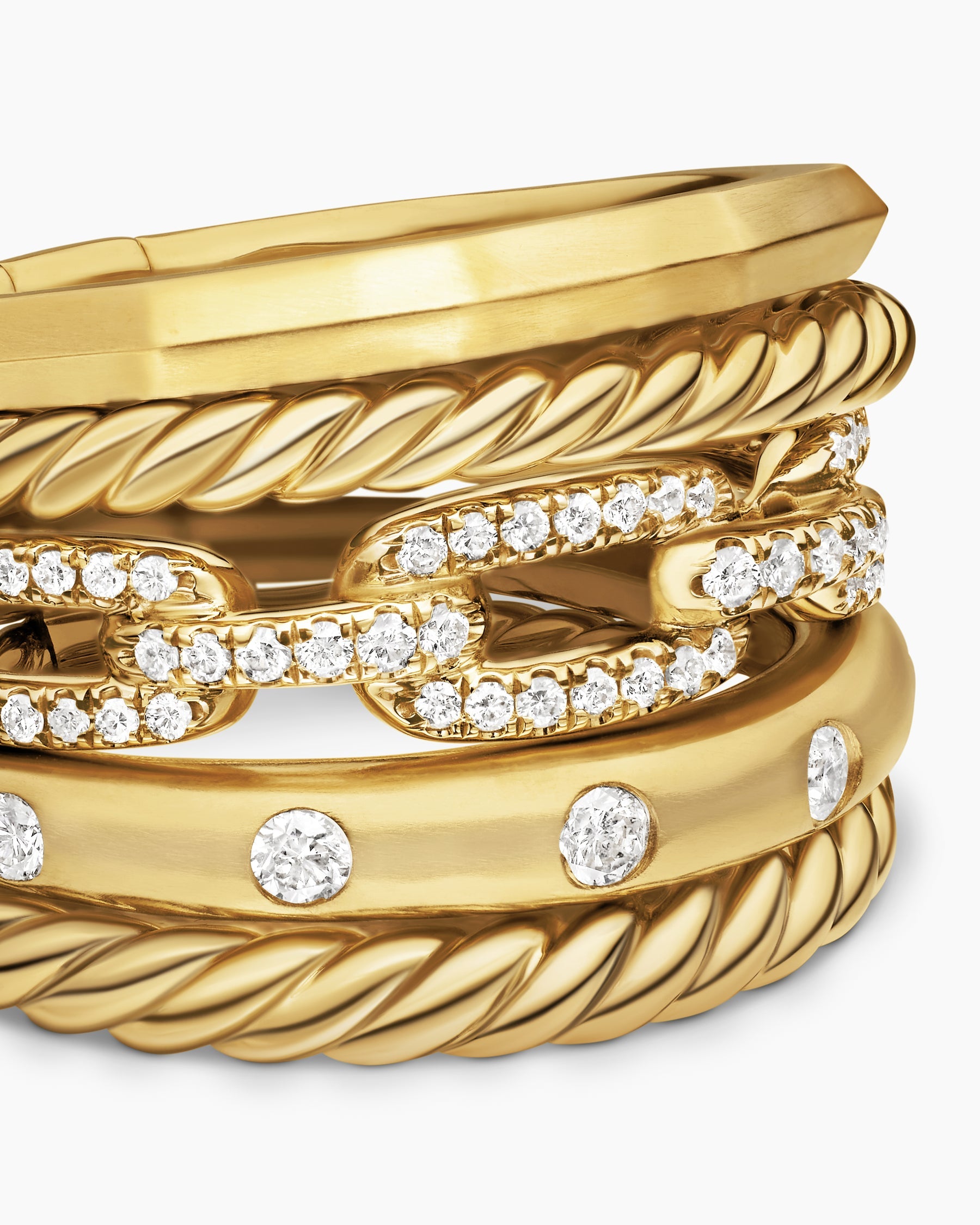 Stax Five Row Ring in 18K Yellow Gold with Diamonds, 15mm