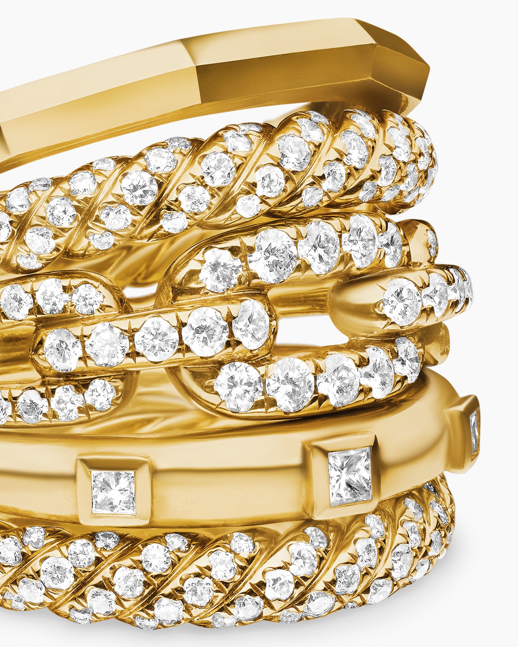 Stax Five Row Ring in 18K Yellow Gold with Diamonds, 21mm