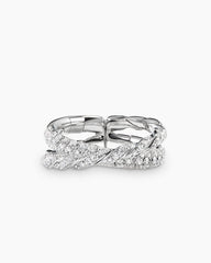 Sculpted Cable Flex Two Row Ring in 18K White Gold with Diamonds, 16mm