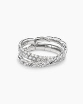 Sculpted Cable Flex Two Row Ring in 18K White Gold with Diamonds, 16mm