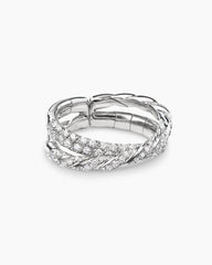 Sculpted Cable Flex Two Row Ring in 18K White Gold with Diamonds, 16mm