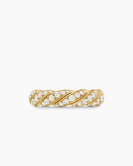 Sculpted Cable Flex Band Ring in 18K Yellow Gold with Diamonds, 5mm
