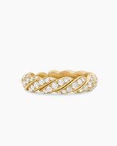 Sculpted Cable Flex Band Ring in 18K Yellow Gold with Diamonds, 5mm